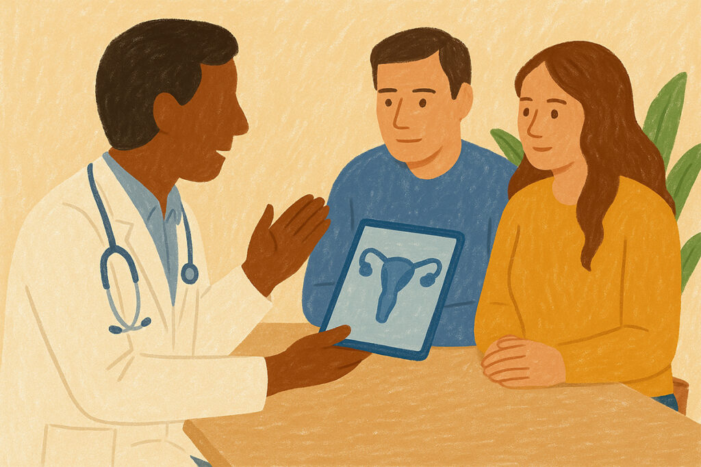 Cuplu la consultație pentru Programul Național FIV 2025 la Genesis Athens.