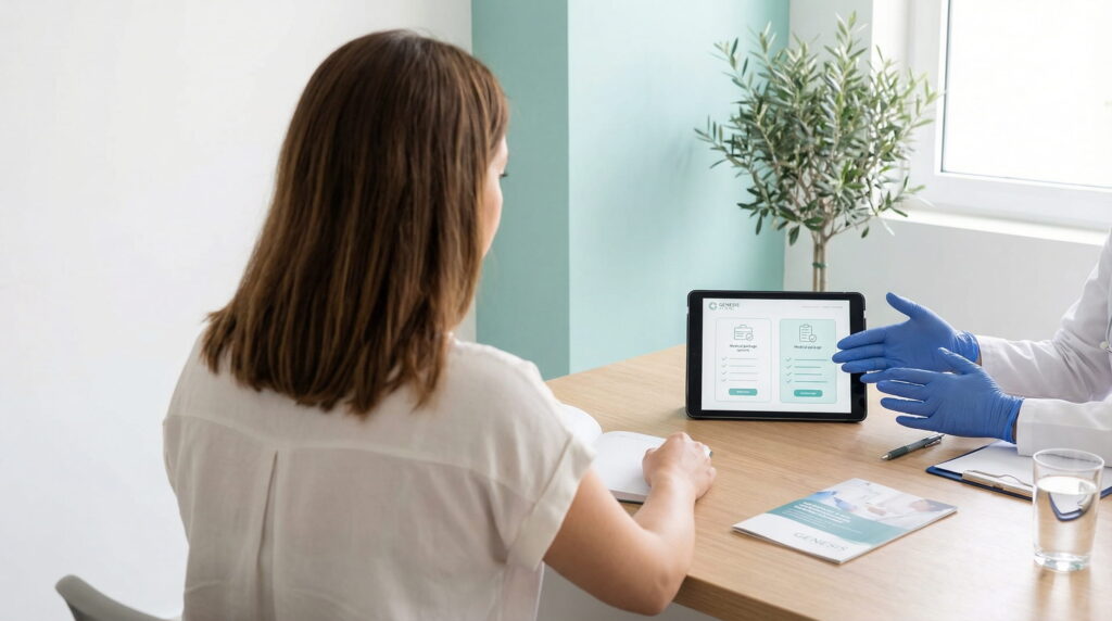 consultație în care medicul explică opțiunile de analize pentru testul de fertilitate pentru femei în funcție de situație